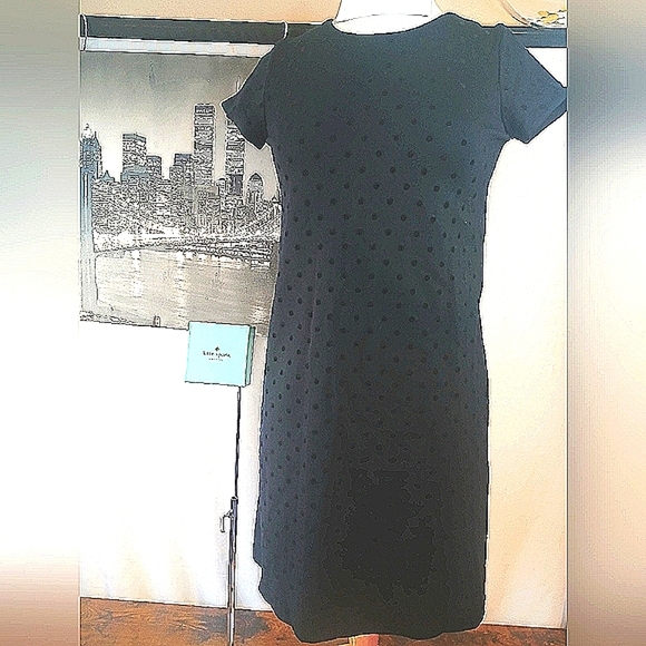 Kate Spade Black Embossed Textured Dot  Midi Dress Size Xs - Picture 1 of 10